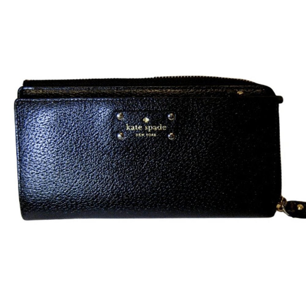 Kate Spade NY Wallet Black Slim Leather Continental Wallet Zip Around Pre-Owned